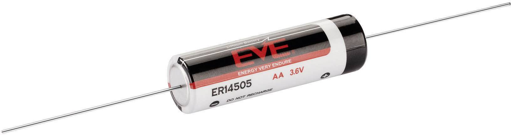 Valcová batéria s nápisom 'EVE ER14505 AA 3.6V'. Vhodná pre elektronické zariadenia, udáva napätie a typ.