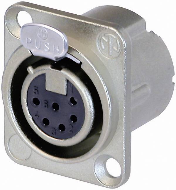 XLR zásuvka Neutrik NC6FD-LX-CON, prírubová rovná, 6-pól., strieborná