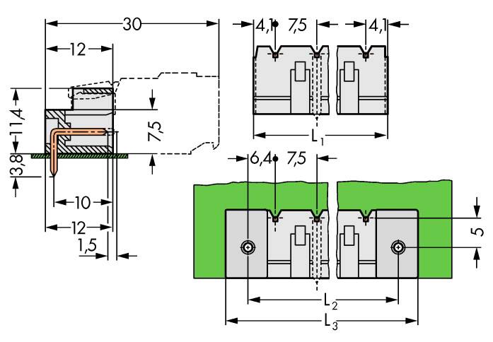 WAGO Stiftliste (standard) 2060 Samlet antal poler 5 Rastermål: 7.50 mm 721-865/001-000 100 stk