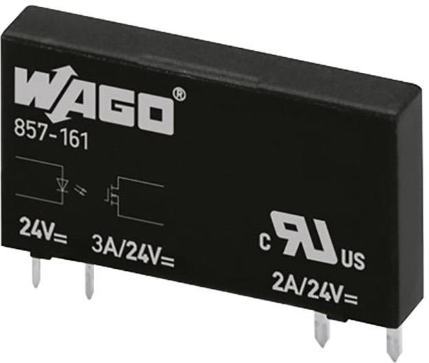 Čierny elektrický modul značky WAGO so špecifikáciami: 24V, 3A/24V, 2A/24V, s certifikačnými symbolmi na povrchu.