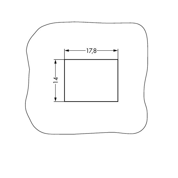 Obdĺžniková plocha s rozmermi 17,8 cm šírky a 14 cm výšky je označená.