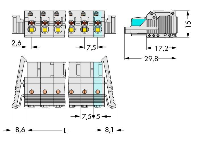 WAGO 2721-205/037-000 Female behuizing (kabel) 2721 Totaal aantal polen: 5 Rastermaat: 7.50 mm Inhoud: 50 stuk(s)