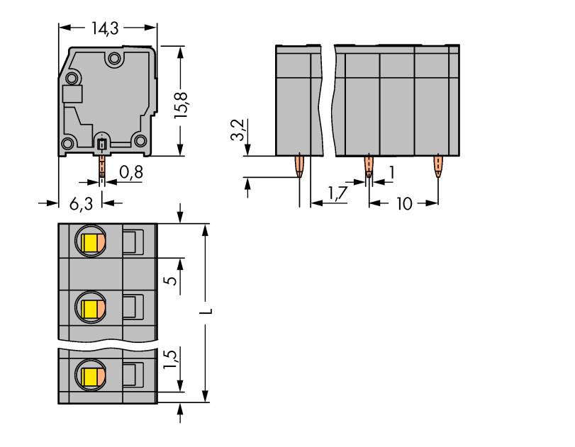 WAGO 739-3204 Veerkrachtklemblok 2.50 mm&sup2; Aantal polen 4 Grijs 120 stuk(s)