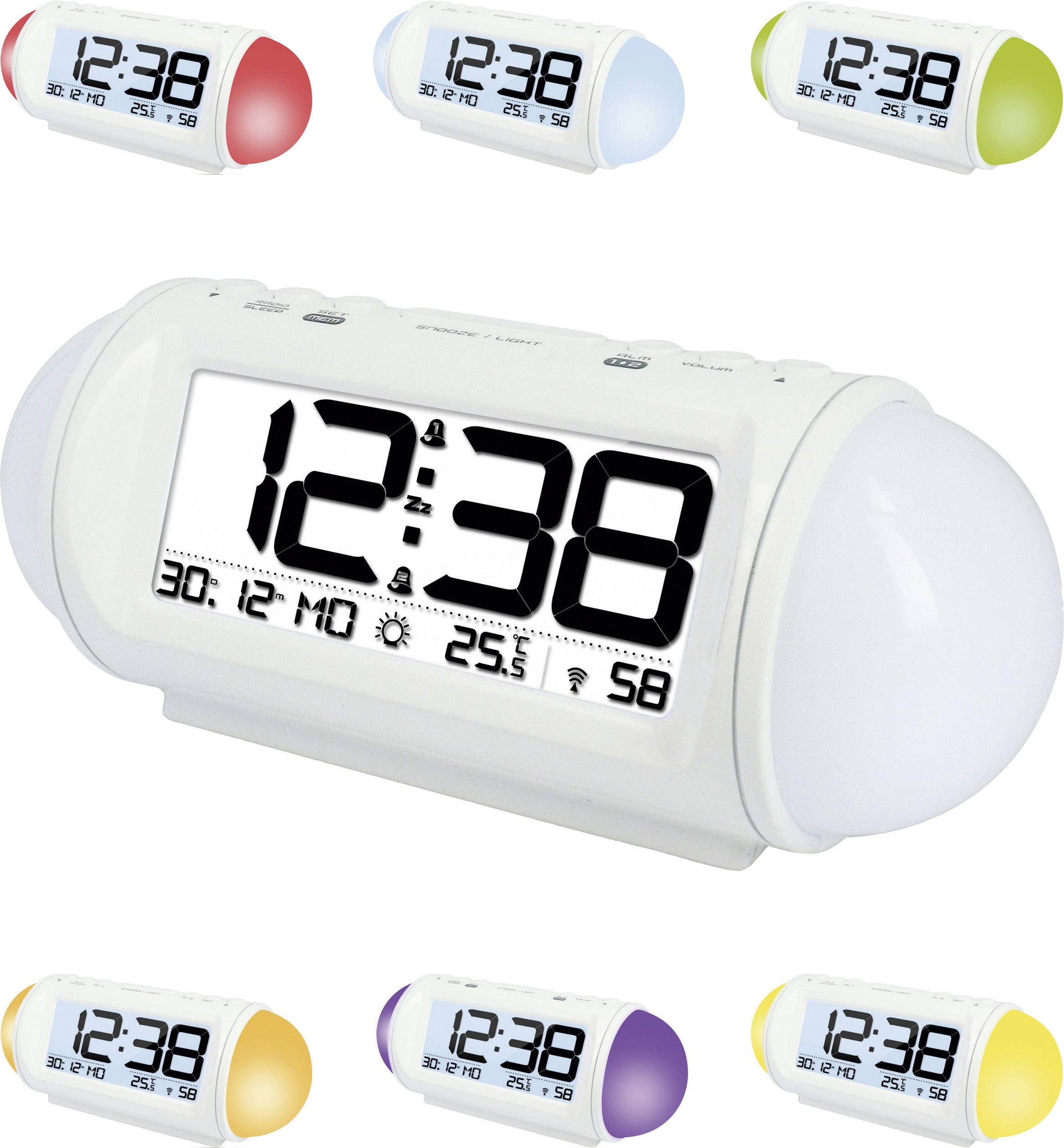 Orologio radiocontrollato con funzione Wake up Light (luce colorata) WT 499 (L x A x P) 185 x 75 x 75 mm