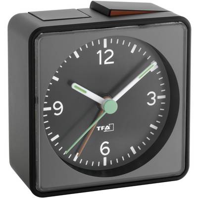 Čierny budík s analógovým ciferníkom ukazuje čas 10:10.