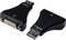 Adaptér na prepojenie DVI konektora s DisplayPort konektorom. Dva čierne adaptéry, jeden zobrazuje DVI konektor, druhý DisplayPort konektor.
