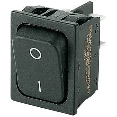 Čierny páčkový prepínač, obdĺžnikového tvaru, so symbolmi 'I' a 'O', znázorňujúci funkciu zapnutia/vypnutia. Vhodný pre elektronické zariadenia.