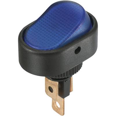 Modrý až čiernobiely páčkový prepínač s medenými kontaktmi, vhodný na inštaláciu do elektronických zariadení.