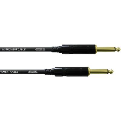Dva čierne gitarové káble so zlatými jackami s nápisom 'INSTRUMENT CABLE' a 'CORDIAL'.