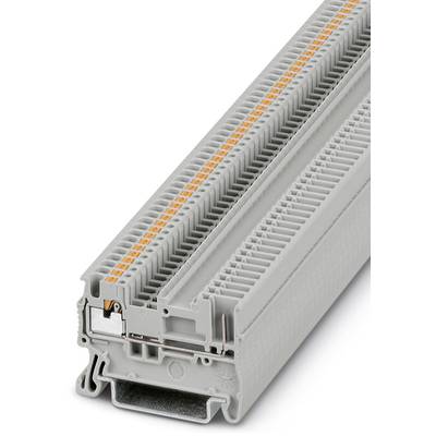 Sivý modulový svorkovnicový blok s oranžovými kontaktmi, používaný v elektrickej inštalácii na bezpečné prepojenie vodičov.