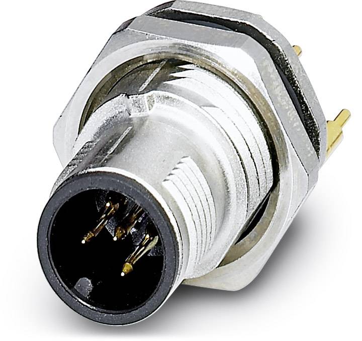 Kovový elektrický konektor s viacerými zlatistými pinmi, vhodný pre priemyselné aplikácie a robustný dizajn.