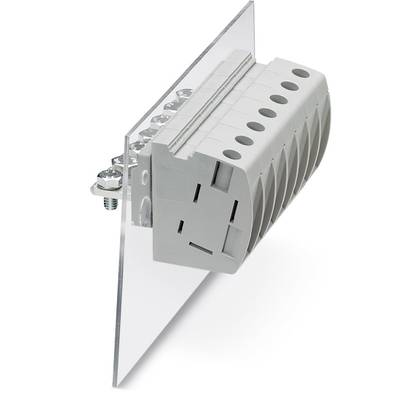 Elektrická rozvodná jednotka s viacerými svorkami namontovaná na priehľadnej doske.
