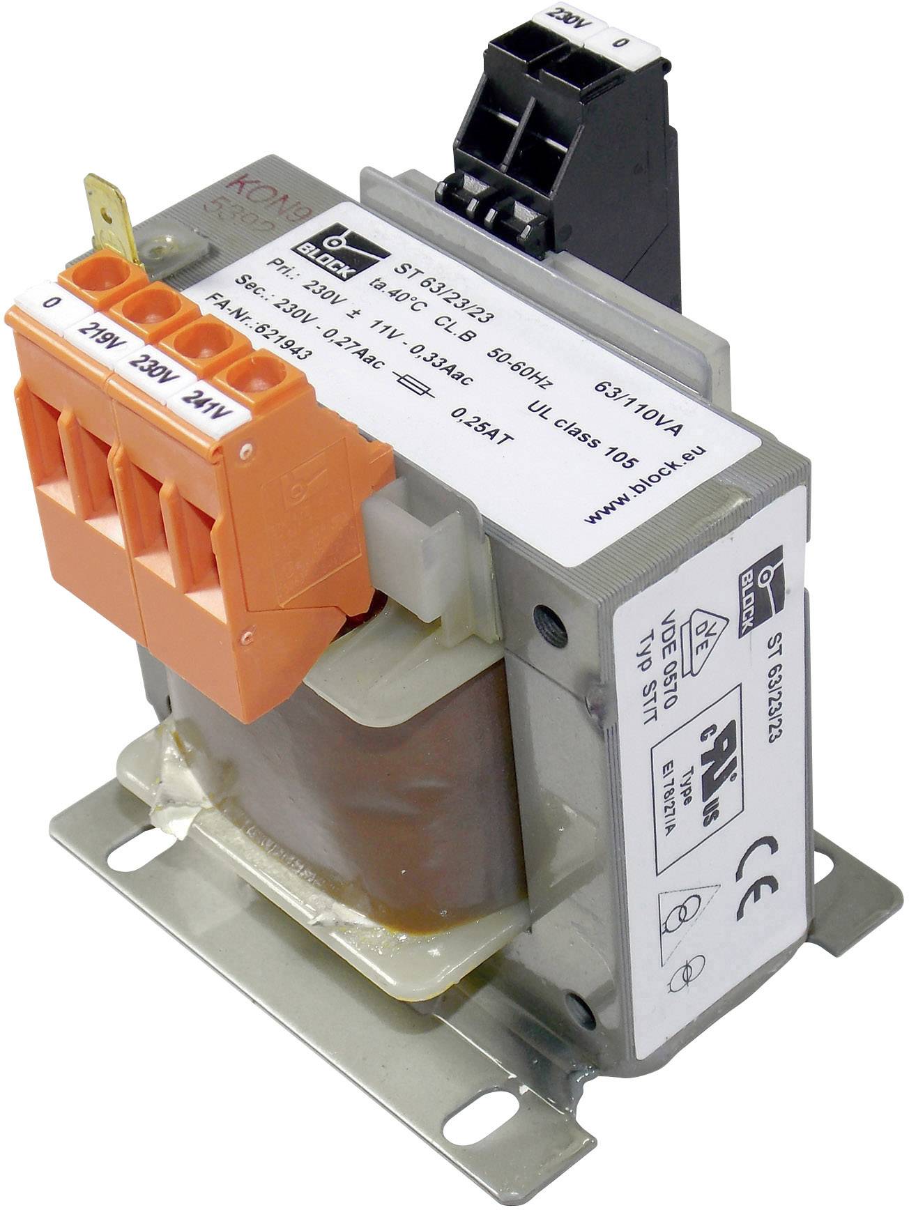 BLOCK ST 63/23/23 Trasformatore di comando, Trasformatore disolamento, Trasformatore di sicurezza 1 x 219 V/AC, 230 V/AC, 241 V/AC 1 x 230 V/AC 63 VA