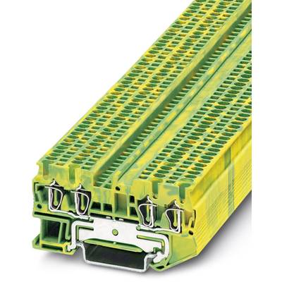Obrázok zobrazuje žlto-zelenú elektrickú svorkovnicu s viacerými prípojkami a označeniami na hornej strane.