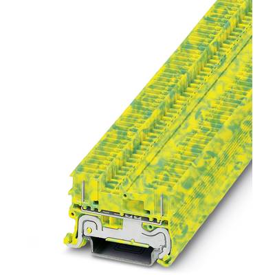 Žlto-zelený modul svoriek koľajnicového rastru z plastu a kovu sa používa v elektronike na elektrické prepojenie.