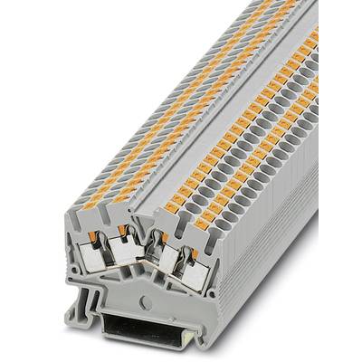 Sivý svorkovnicový blok so žltými pákami, používaný v elektrickej inštalácii na bezpečné spájanie vodičov.