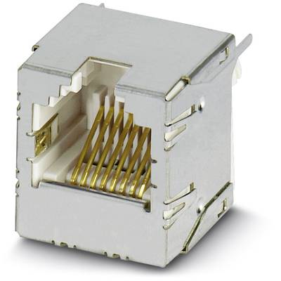 RJ45 sieťový konektor so zlatými kontaktmi, vhodný pre ethernetové káble. Používaný v počítačových sieťach na prenos dát.