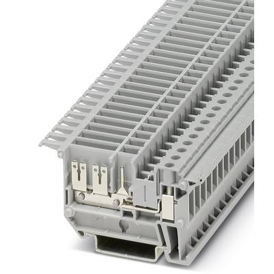 Sivý svorkovnicový blok pre elektrické pripojenia s radmi vertikálnych pripájacích miest, vhodný pre priemyselné aplikácie.
