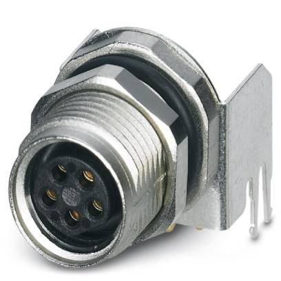 Šesťpólový elektrický konektor s kovovým krytom, vhodný pre priemyselné aplikácie.