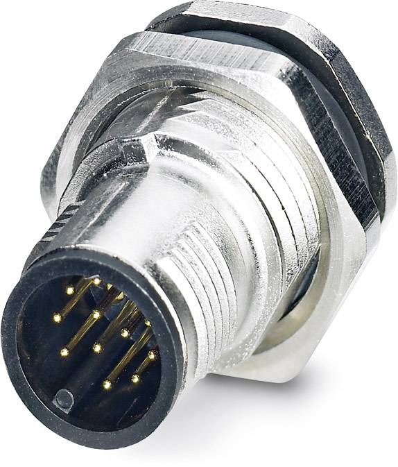 Kovový konektor s viacerými zlatými kolíkmi, často používaný pre priemyselné alebo elektronické prepojenia.