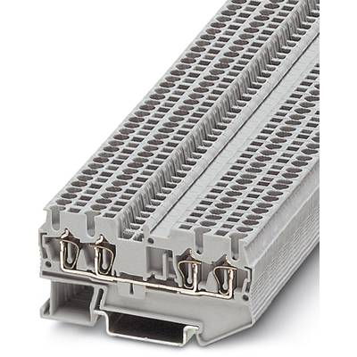 Sivý, viacvrstvový elektrický svorkovnicový blok s viacerými vývodmi, používaný pre elektrické zapojenie a prepojenia.