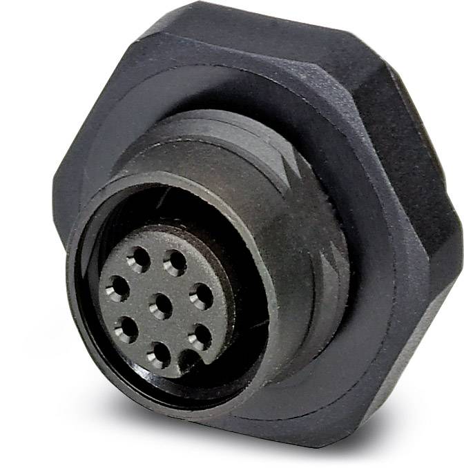 Guľatý, viacpólový elektrický konektor s čiernym púzdrom, vhodný pre priemyselné a technické aplikácie.