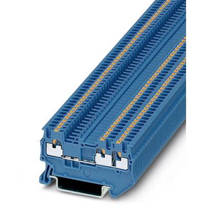 Modrý elektrický svorkovnicový modul s viacerými radmi svoriek v detailnom zábere, vhodný pre priemyselné aplikácie.