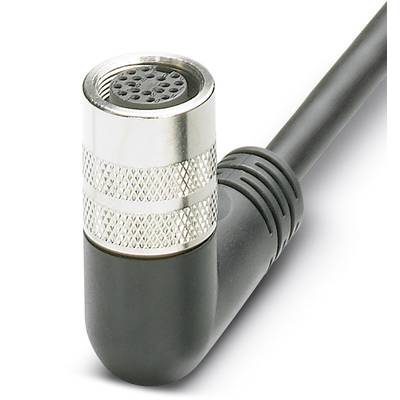 Čierna, zahnutá elektrická šnúra s okrúhlym kovovým konektorom a niekoľkými malými kolíkmi viditeľnými na konci.