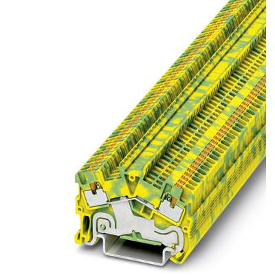 Žlto-zelený radový svorkovnicový blok s podrobným konštrukčným riešením, ktorý symbolizuje elektrické zapojenia alebo inštalačné metódy.