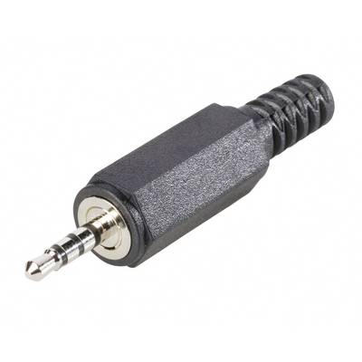 3,5 mm jack konektor s kovovým hrotom a čiernym puzdrom, bežne používaný pre slúchadlá alebo audio zariadenia.