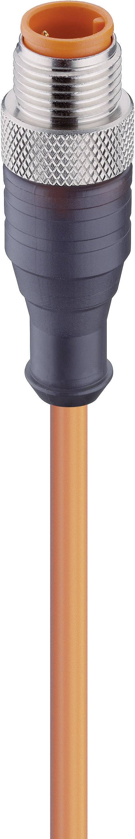 Oranžový, valcovitý kábel so strieborným konektorom, vhodný pre priemyselné pripojenia a použitia.