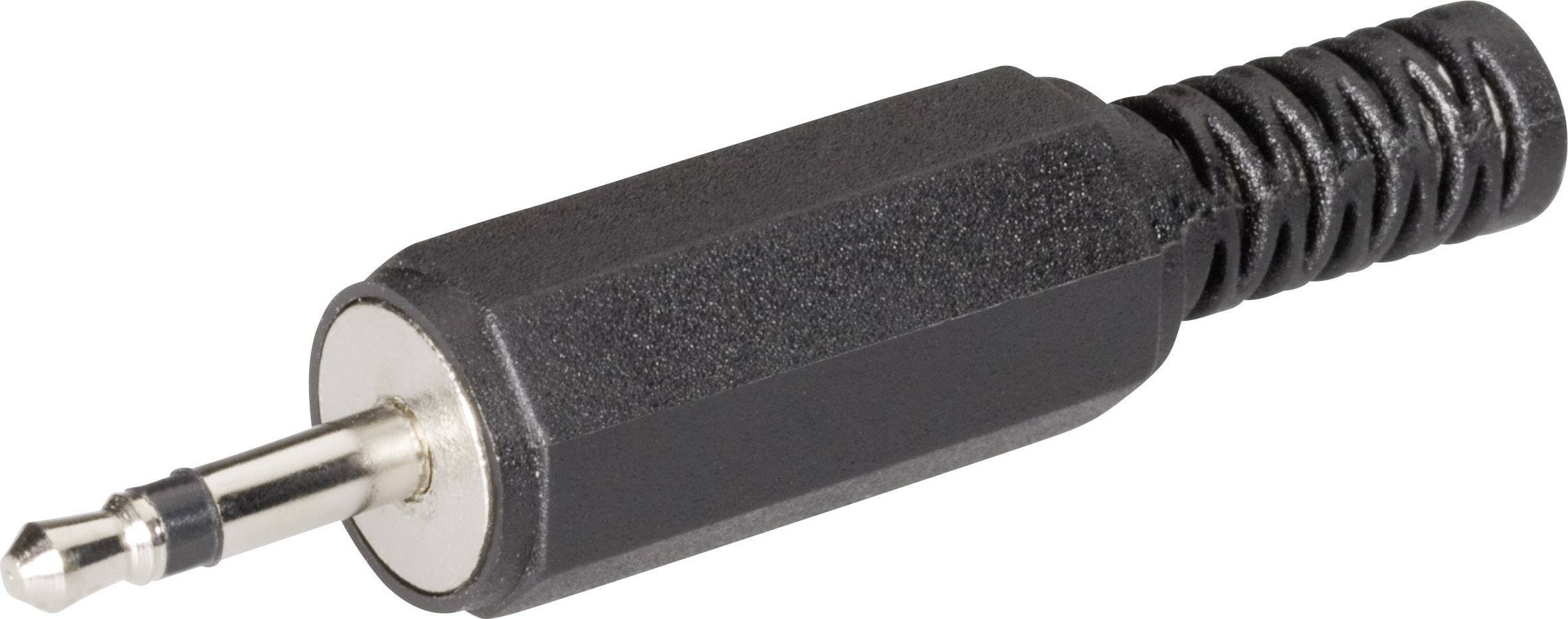 Čierny audio konektor, tiež známy ako 3,5-mm jack konektor, vhodný pre slúchadlá alebo audio zariadenia.