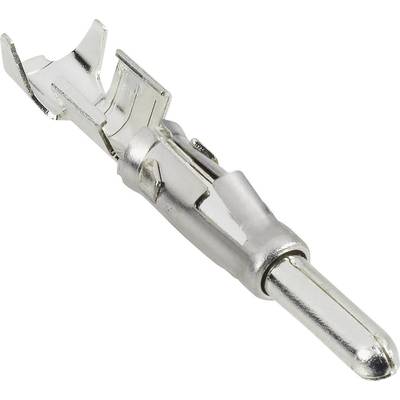 Strieborný kovový kolík s kruhovým hrotom, pravdepodobne vhodný pre elektrické pripojenia v mechanických aplikáciách.
