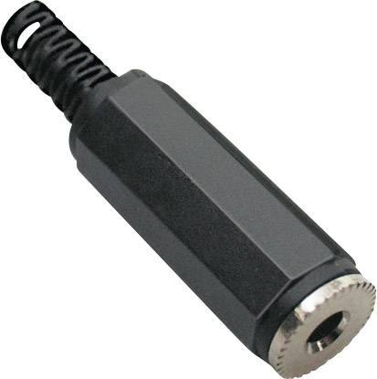 Čierny audio adaptér s kovovým konektorom, vyrobený z plastu a kovu. Vhodný pre audio pripojenia.