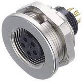 Guľatý elektrický konektor s viacerými kontaktmi a kovovým krytom, vhodný pre aplikácie v elektrotechnike.