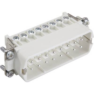 Obdĺžnikový biely elektroinštalačný konektor s viacerými skrutkovými svorkami a kolíkmi, používaný na elektrické prepojenia.
