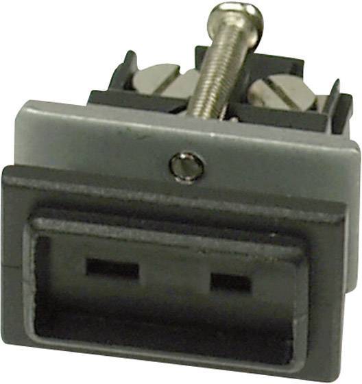 Výrez elektrického konektora s dvomi pripájacími skrutkami a nasadenou skrutkou.