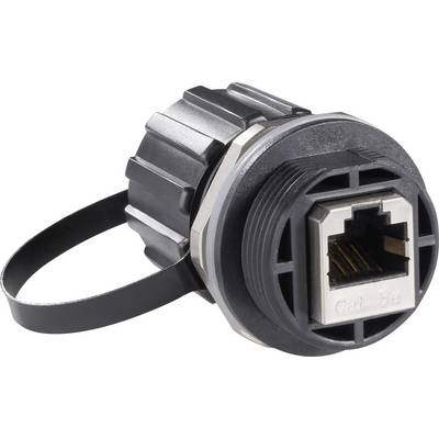 Čierny ethernetový konektor s bajonetovým uzáverom a ochranným krytom.