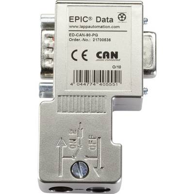 'EPIC Data' konektor od Lapp Automation, model ED-CAN-90-PG, s CE označením. Vypínač zapnutia/vypnutia v strede.