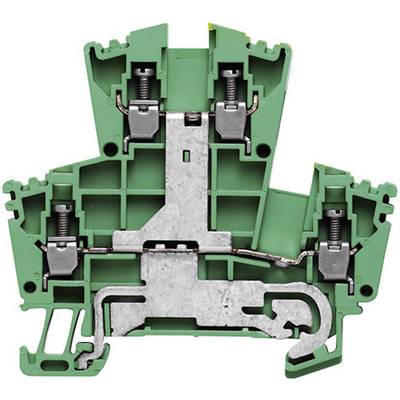 Zelený blok svoriek kábla v priečnom reze, zobrazujúci vnútorné kovové kontakty a upevňovacie mechanizmy.