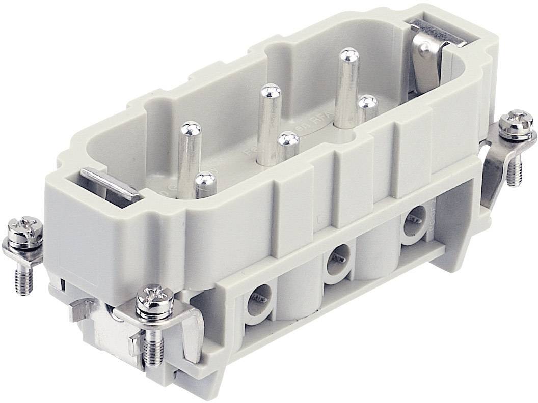 Obdĺžnikový sivý elektrický konektor s kovovými kontaktmi a skrutkami.