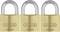 Tri zlaté visiace zámky s nápisom 'ABUS 45/40' v rade. Každý zámok má strieborný strmeň.