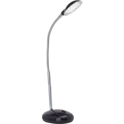 Čierna stolová lampa s flexibilným krkom, ktorá zobrazuje rad LED diód v hlavici lampy. Ideálna pre fokusované svetlo.