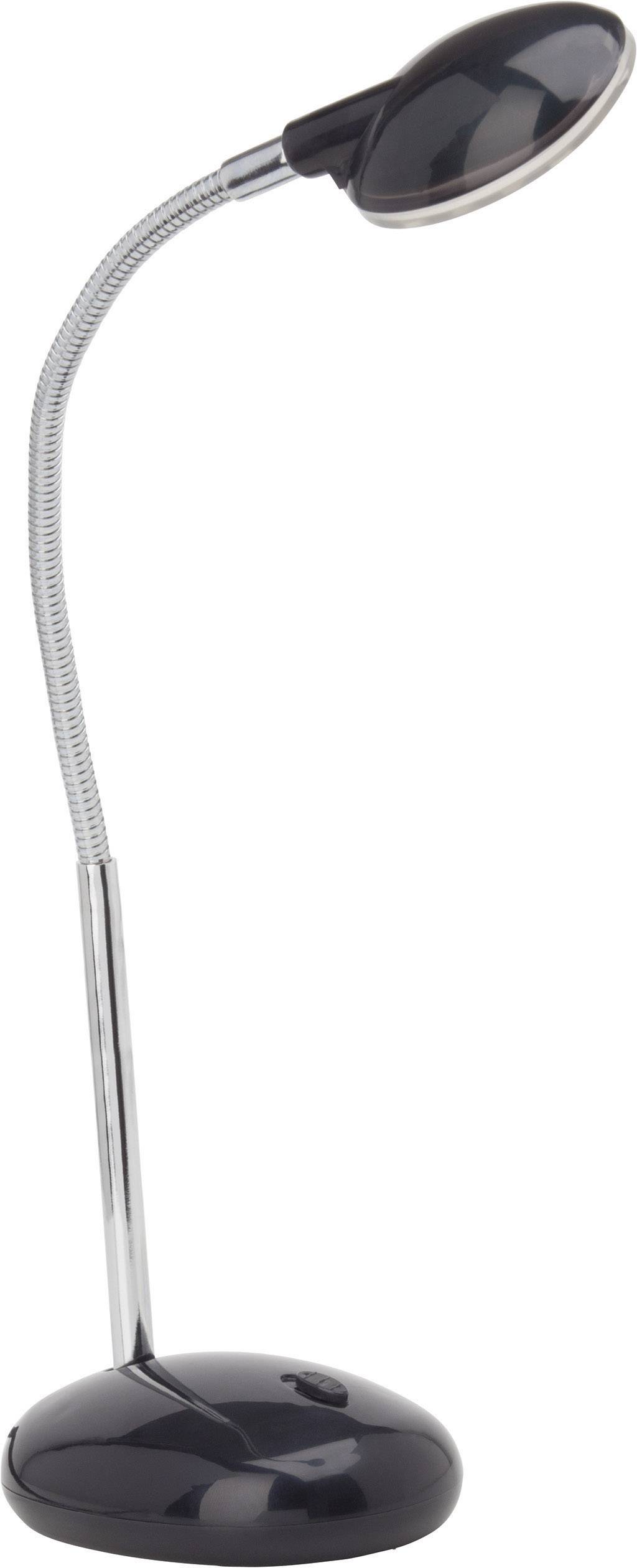 Čierna flexibilná LED stolná lampa s ohybným krkom a stabilnou okrúhlou základňou. Ideálna pre cielené osvetlenie pracovných plôch.