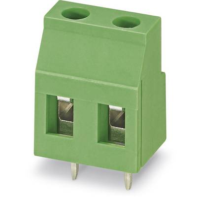 Zelený dvojpólový konektor s dvoma zásuvkami a dvoma kovovými kontaktmi na elektrické prepojenie.