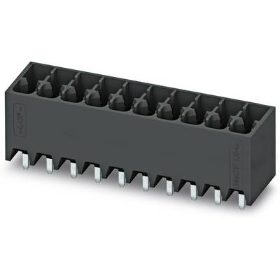 Čierne, obdĺžnikové elektronické konektorové rozhranie s desiatimi kovovými kolíkmi dole a desiatimi zásuvkami hore, používané pre dosky plošných spojov.