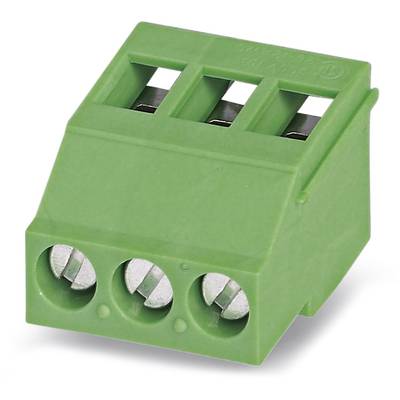 Obrázok zeleného trojpólového elektrického konektora s skrutkovými svorkami na elektrické zapojenie.