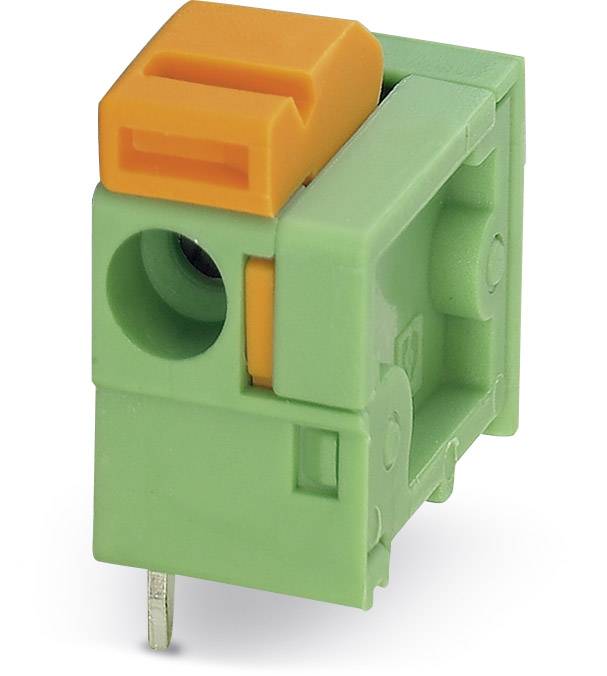 Zelené a oranžové elektrické svorky používané na pripojenie vodičov na dosky plošných spojov v elektronických obvodoch.