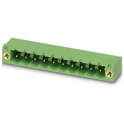 Zelený elektrický konektor s 12 kolíkmi v jednom rade. Na koncoch sú viditeľné dve kovové upevnenia.