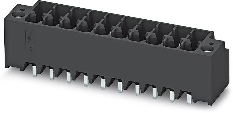 Pravouhlý čierny konektorový konektor s desiatimi pinmi a otvormi pre zasunutie, určený na použitie v elektronických obvodoch.